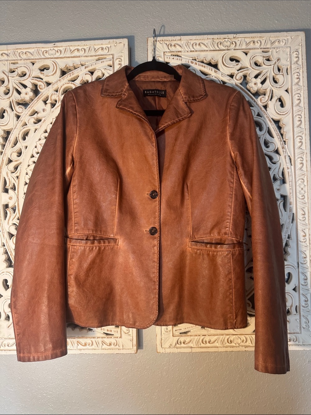 Bagatelle Women's Cognac Leather Single-Breasted Blazer